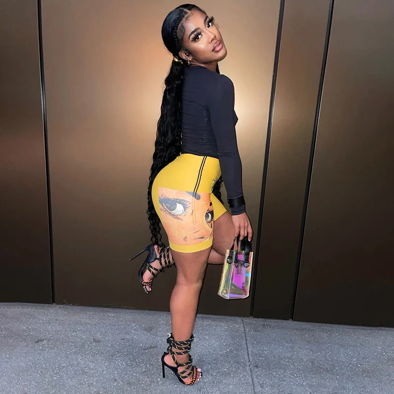 D14789 Summer Yellow Shorts Female Short Leggings Slim Women Short Pant 2022 Printing