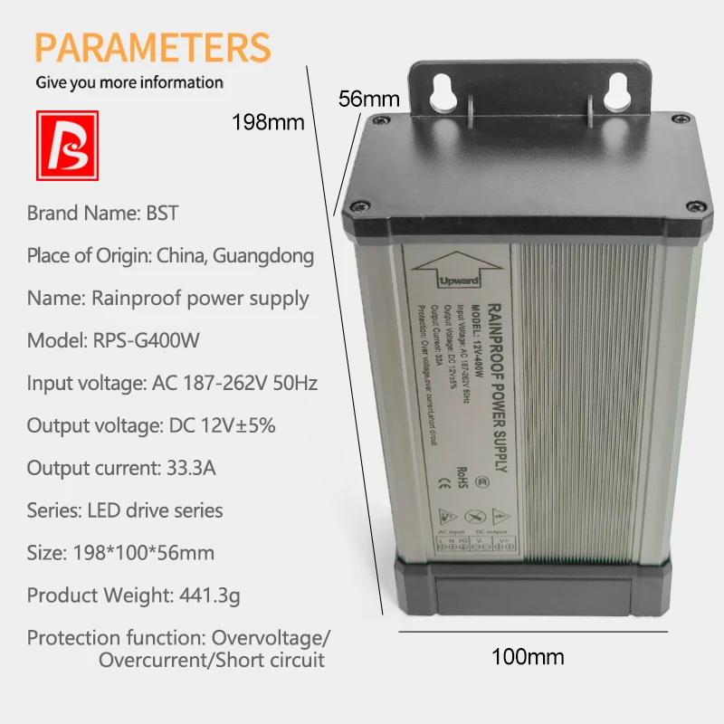 BST 12v 33.3a 400w 20a 250w 360w 30a Switch Mode rainproof transformer led driver power supply for led modules
