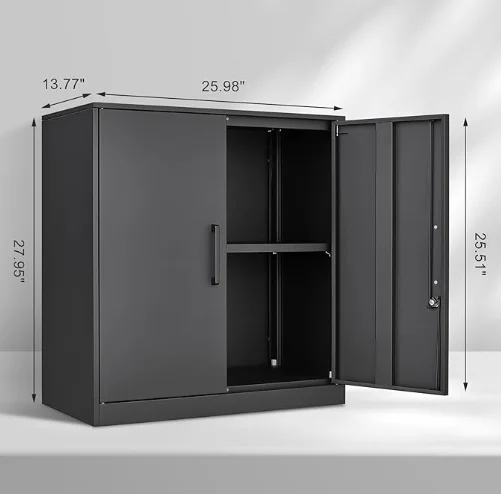 Metal Wall Black Garage Cabinet with 2 Doors Hanging Storage Cabinets with Handle Locking Cabinet Shelves For Garage Living Home