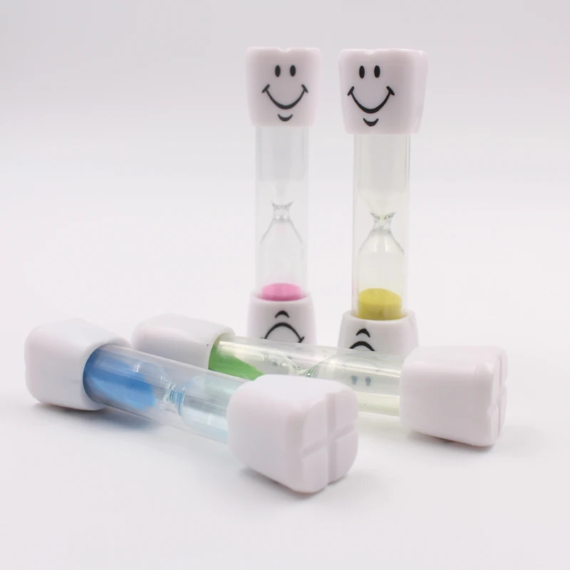 Mini smiling face hourglass plastic sand timer tooth 2 minutes Household Items Kids Toothbrush Timer
