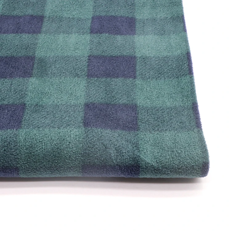 Custom printed 100% Polyester 180gsm checked plaid polar fleece fabric for shirts