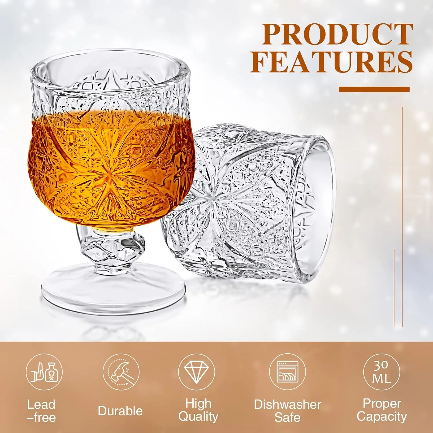 Wedding Party Bar 1.75 oz Clear Embossed Cordial Crystal Snifters Drinkware Shot Glasses for Wine Sherry Vodka cocktail Beverage