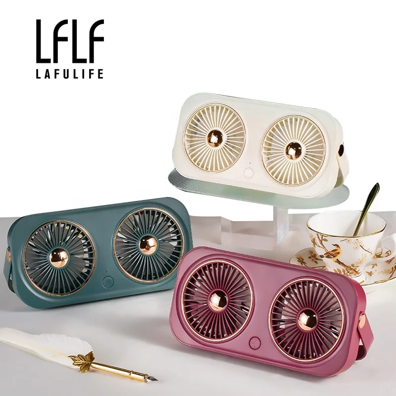 Double Motor Mini Usb Fans Cooling Portable Rechargeable Folding Fan Usb Battery Table Desk Fan