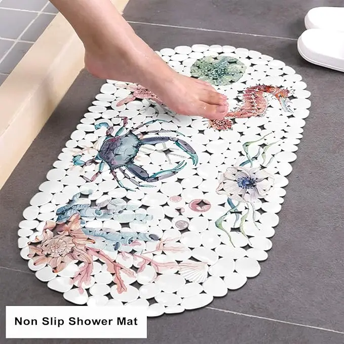 Printed Bath Mat Non-Slip Anti Mould Bathtub Mat for Inside Bath PVC Rubber Bathroom Mat with Suction Cups