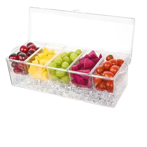 Salad storage box outdoor party picnic 5 compartments chilled snack plate plastic ice serves holder fruit tray
