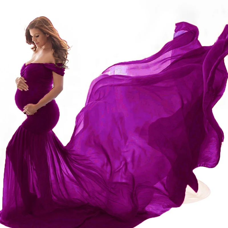 MASANON Wholesale Sexy Off Shoulder Maternity Photo Shoot Dress Pregnant Women Maxi Dresses Maternity Photoshoot Dress