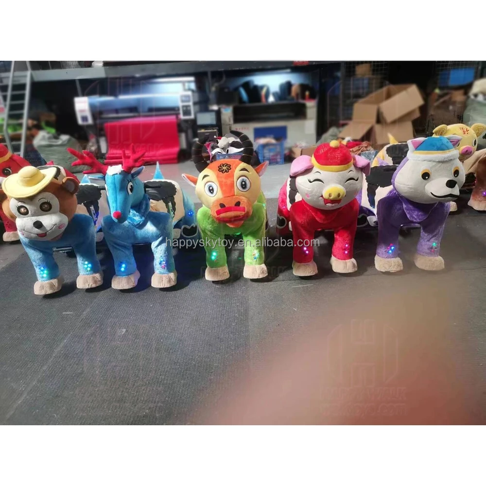 New design LED spotlight plush riding animals plush electronic animal rides with LED necklace