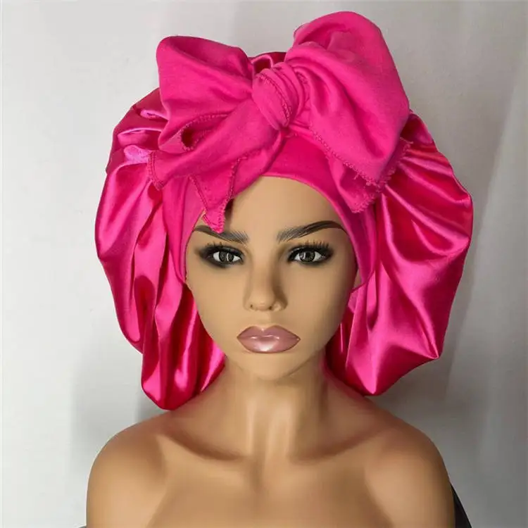 
Hot selling custom logo satin silk bonnet with tie band 