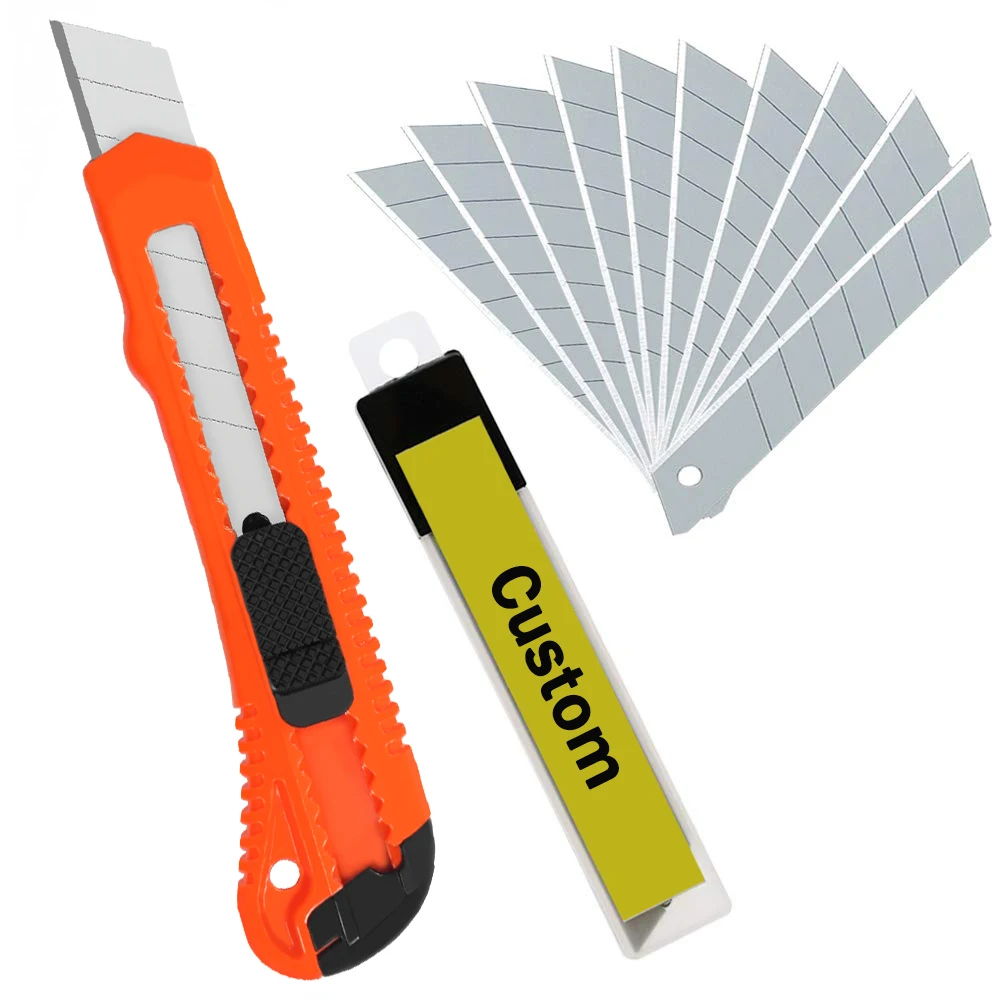 Factory Custom 18mm Utility knife Sharp Sk2 Snap off Blade Knife Plastic Handle Box Cutter Retractable Cutting Knives