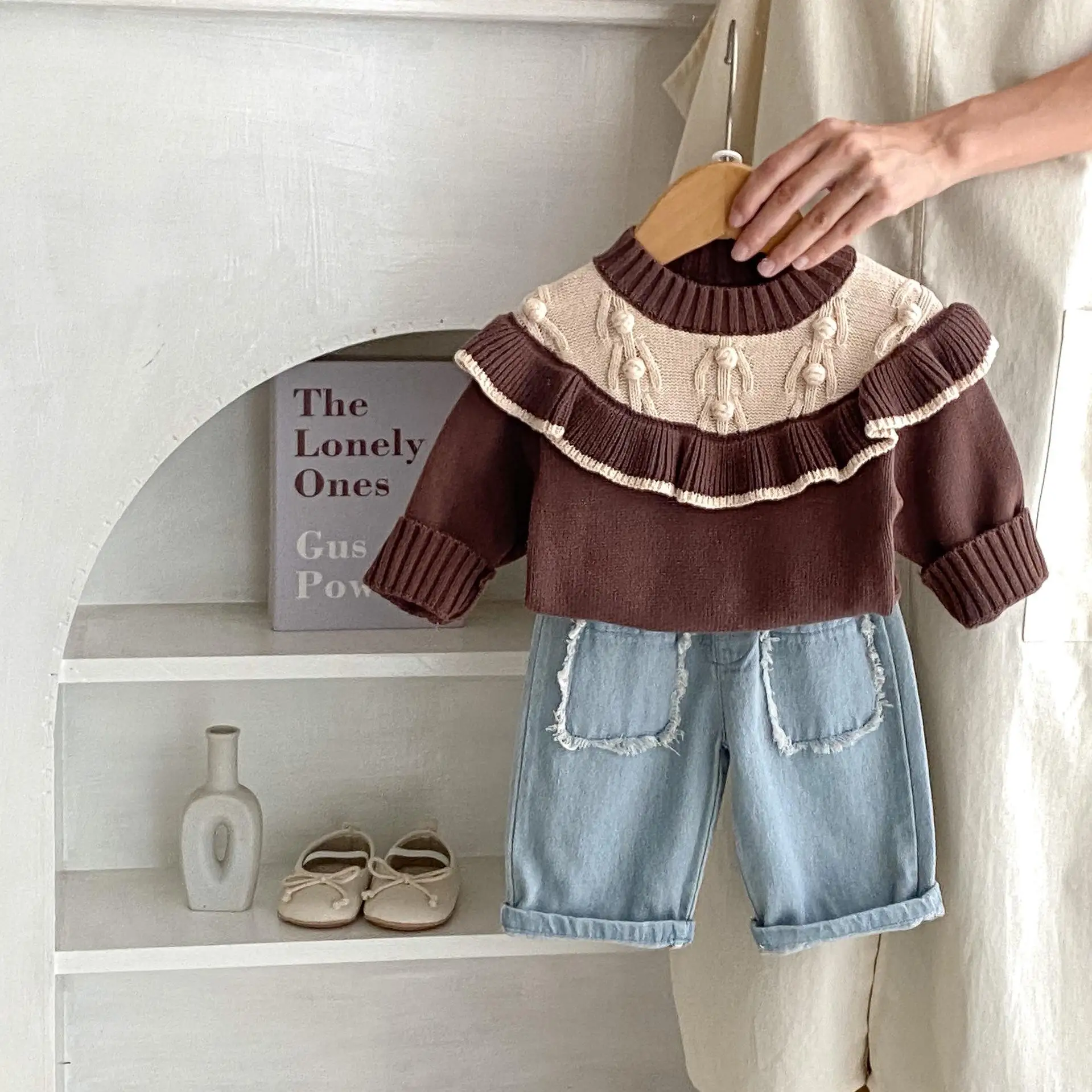 RTS Engepapa infant 0-3 years handmade crochet pullover sweater newborn knitwear baby girls knitted sweater