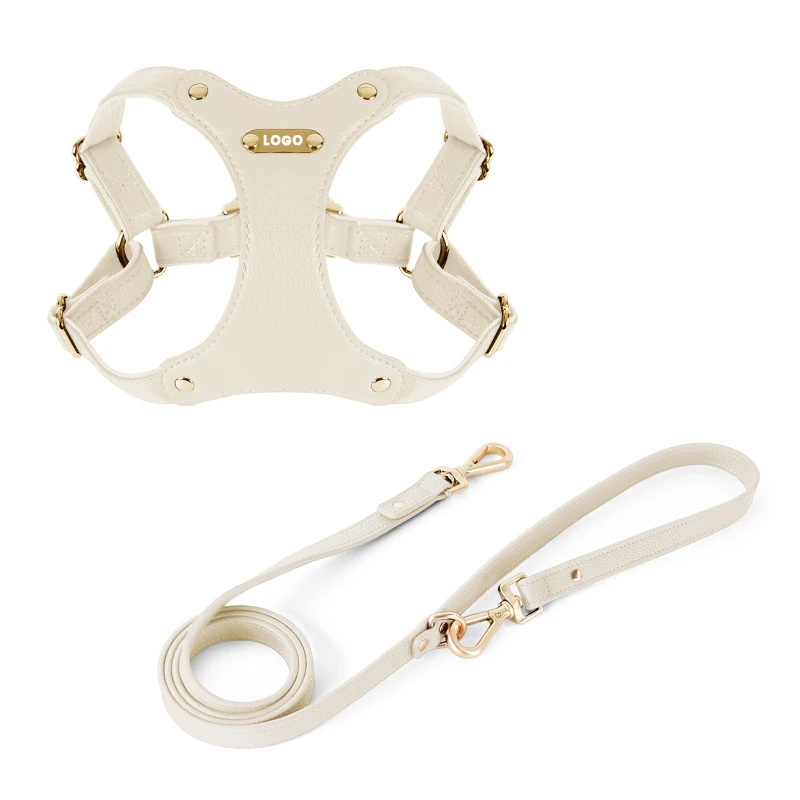 Customized Logo Personalized Manufacturing Recycled Waterproof Vegan Leather Pet Leads Luxury Small Medium Dog Leash Harness Set