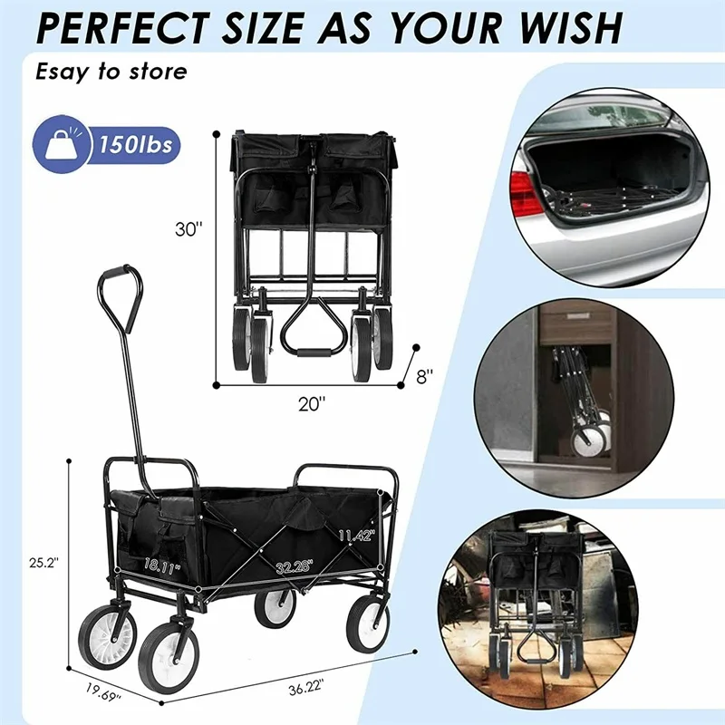Portable Luggage Outdoor Picnic Beach Camping Wagon Trolley Garden Trail Foldable Collapsible Folding Utility Camping Cart