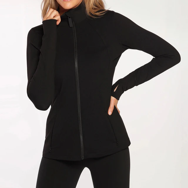 Top Quality Womens Lightweight Full Zip Yoga Running Jackets Thumb Hole Athletic Gym Jacket Activewear With Sides Pockets