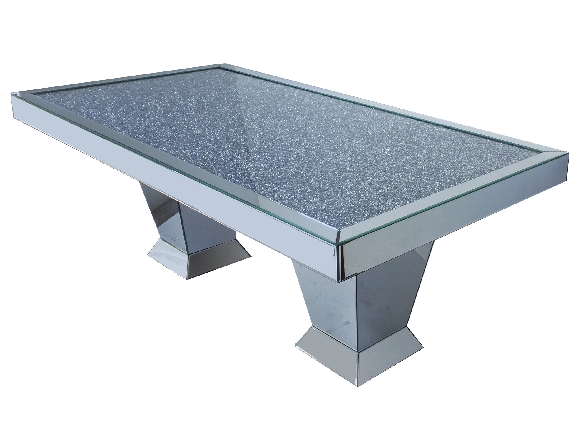 Sparkly silver mirrored dining table crushed diamond top for 6 peoples dining room furniture