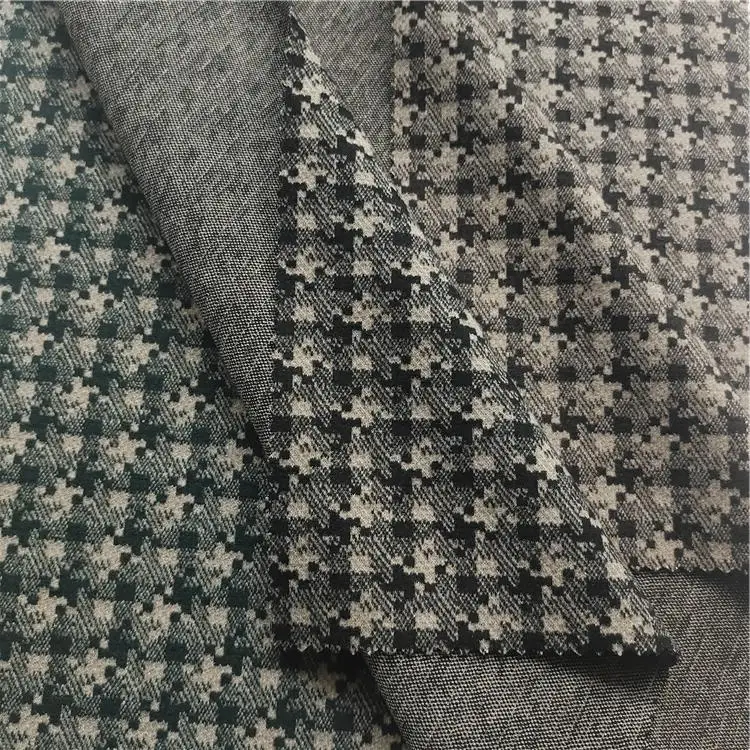 Wholesale polyester tweed fabric knitted houndstooth brush fleece fabric for garment factory wholesaler
