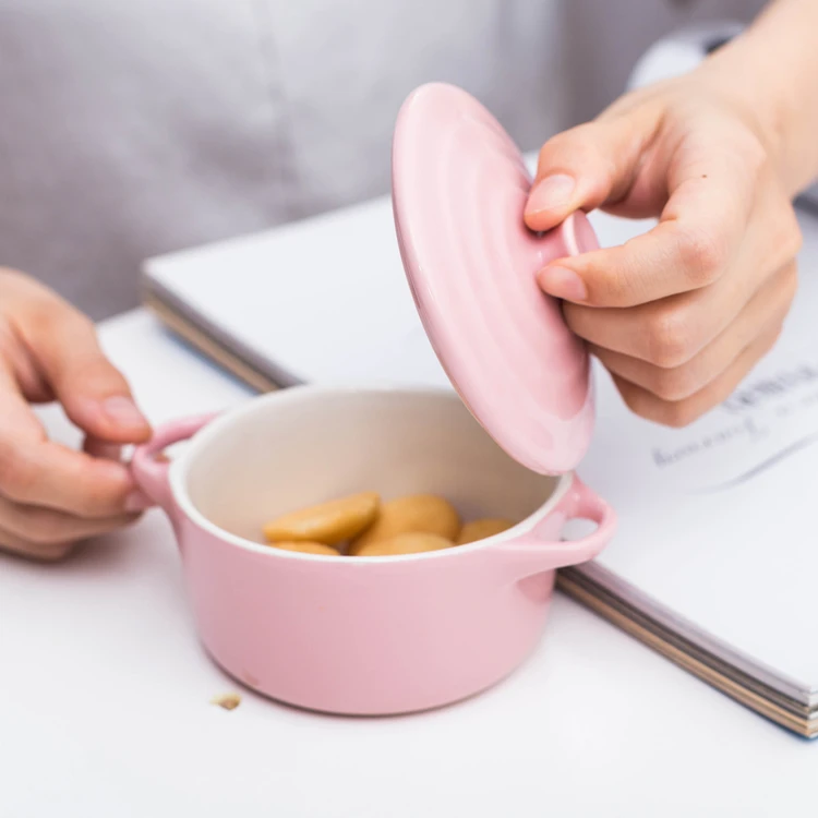 Two Handle Round Min Casserole With Lid Heat Resistant Ceramic Stoneware Bake Dish Multicolor Soup Pot