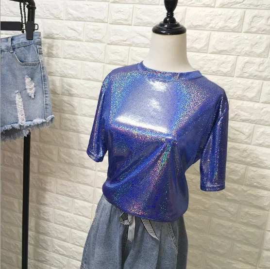 
low MOQ plain women glitter t shirt fashion for sale 