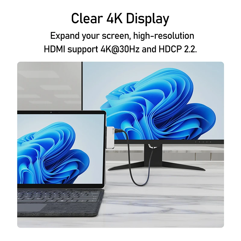 New Arrive 4 in 2 USB-C Hub with 4K HD-MI-Compatible 2 Ports USB 3.0 Type C Docking Station for Surface Pro 8