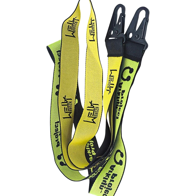 LOW MOQ Custom Logo Neck Strap Lanyard Woven Polyester Webbing Jacquard Nylon Lanyards with black hardware