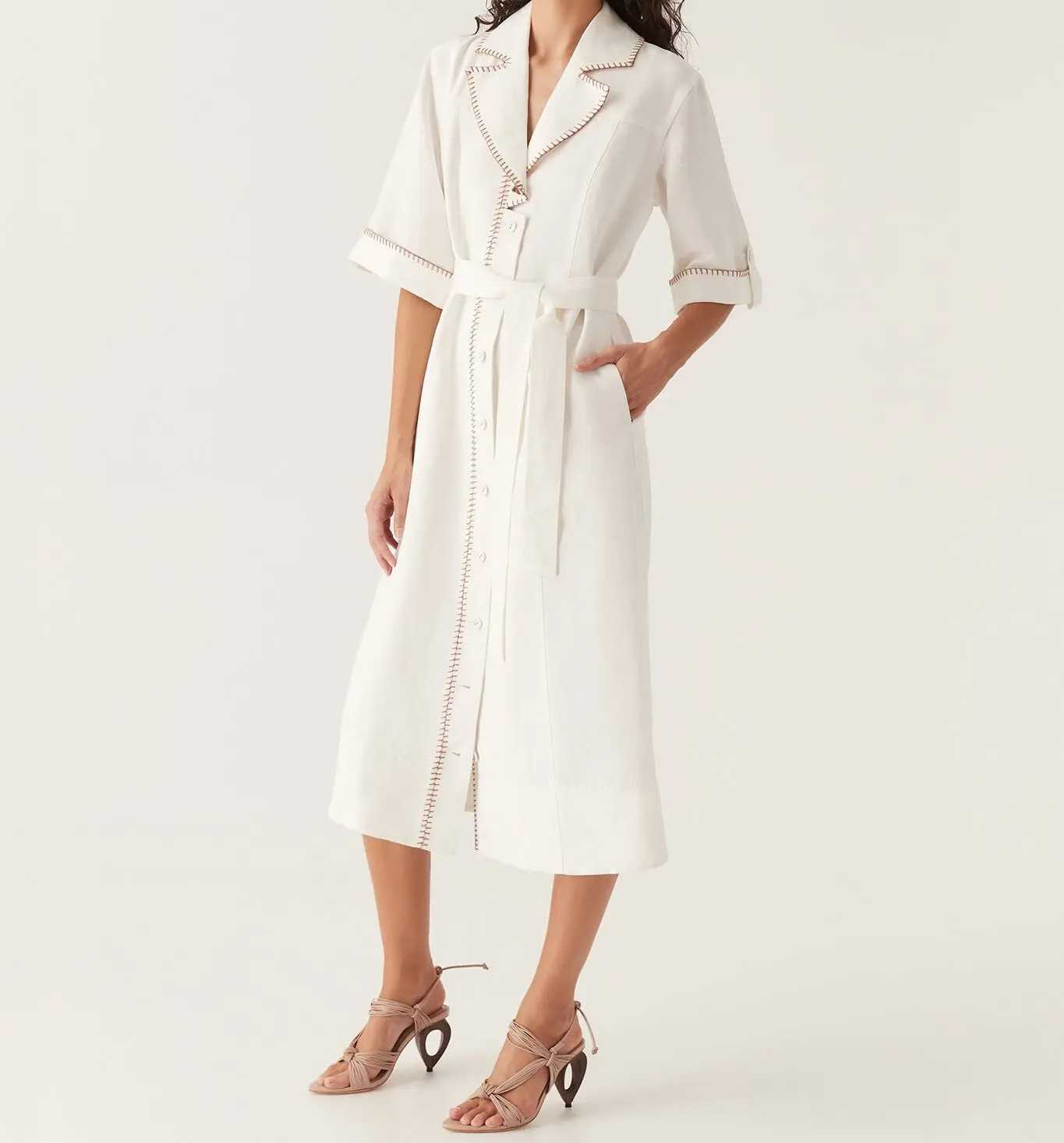 Wholesale Summer Casual Linen Elegant Dress short sleeve v neck dress for women