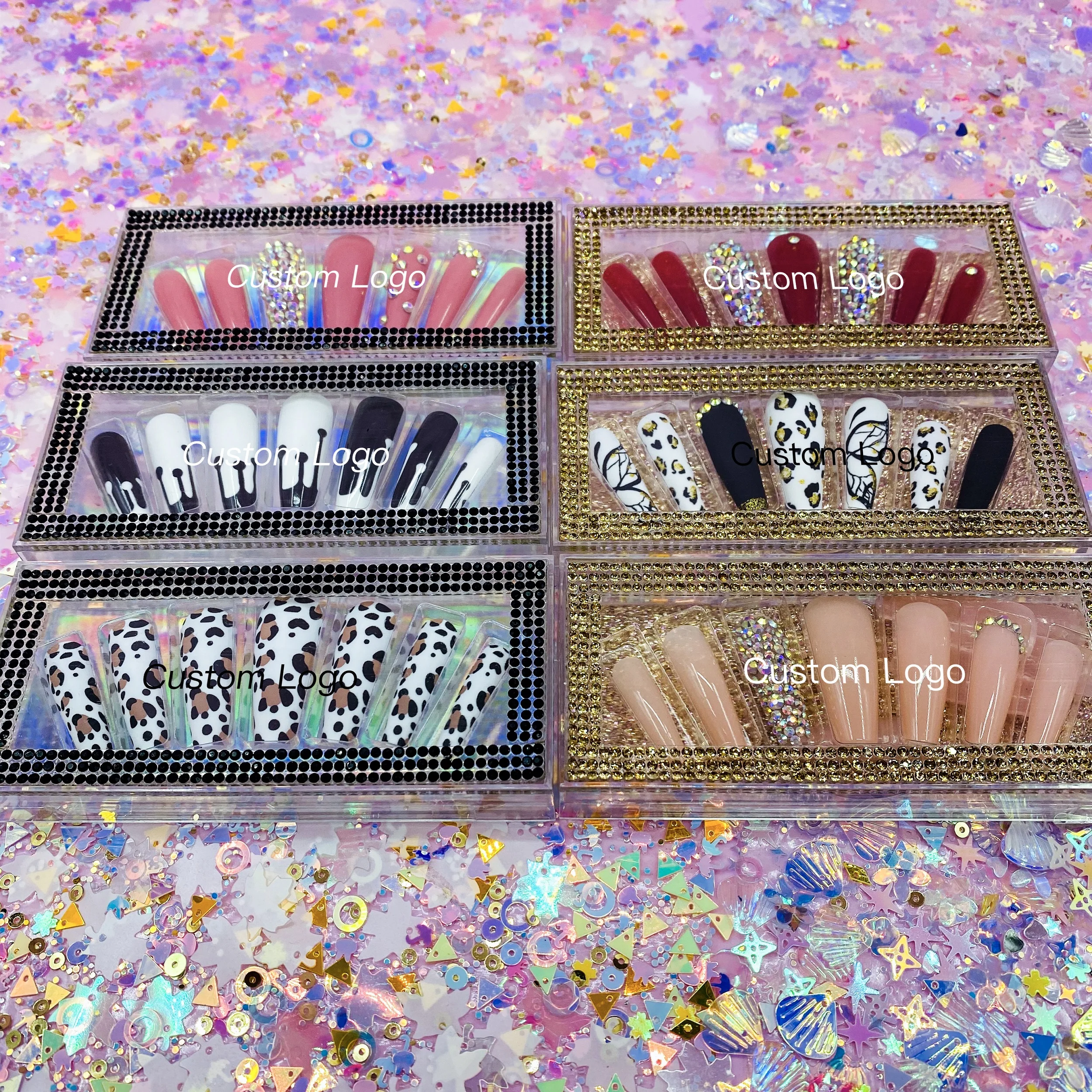 OEM custom full cover short french false nails private label packaging box long coffin nails acrylic press on nails