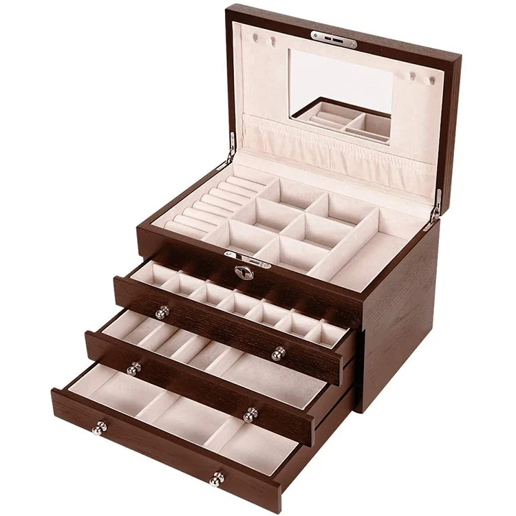 wooden jewelry box and luxury lacquer jewelry case jewelry case with mirror