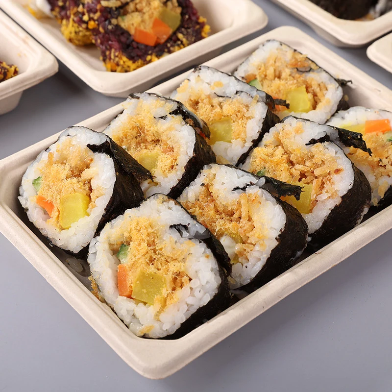 Rectangle plastic sushi plate sugarcane bagasse Takeaway bagasse