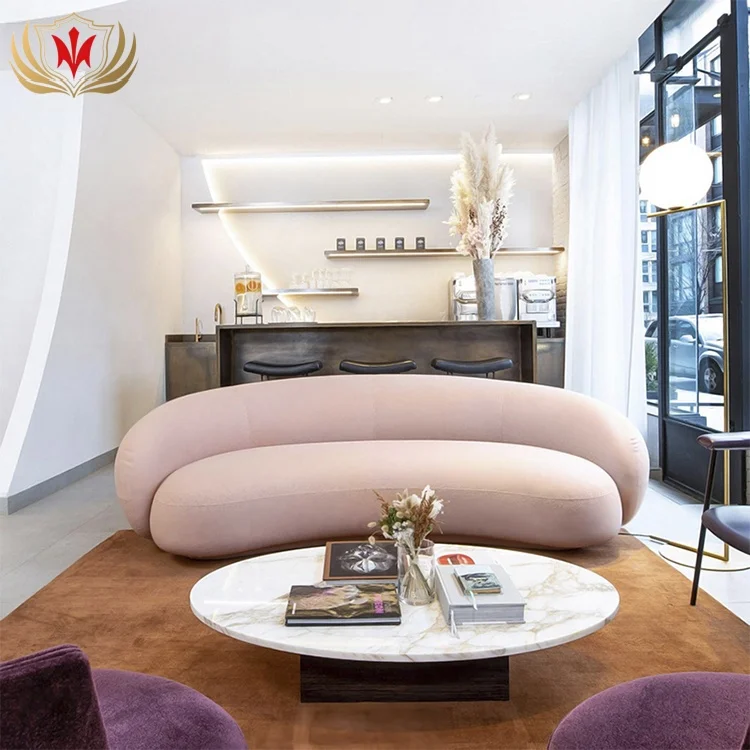 HJ HOME North European style modern furniture fabric long curved sofa leisure sofa sets for home living room cafe