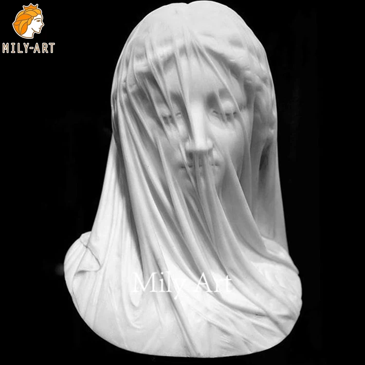 Hand Carved Classic Art Design Marble Veiled Lady Bust Statue