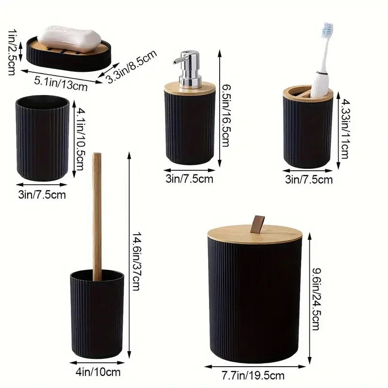 6 Piece Bathroom Storage And Organization Hotel Bamboo Soap Dish Dispenser Toilet Brush Modern Bathroom Accessories Set