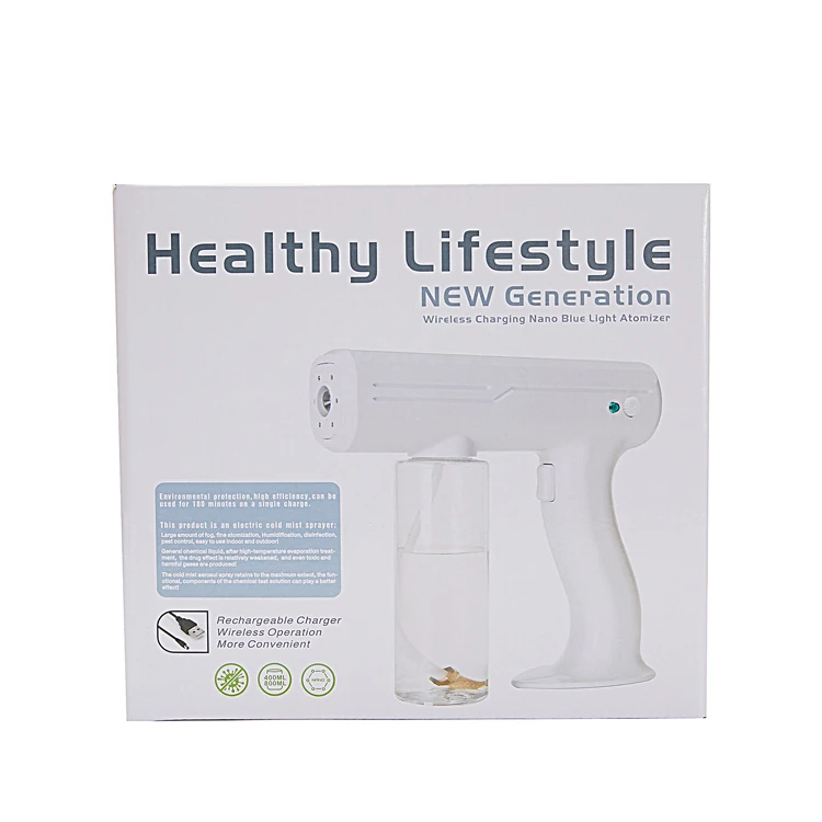 Battery Nano Mist Sprayer Mini Blue Light Spray Machine Disinfect Sprayer Gun Blue Ray Atomizer, Fog Volume Adjustment