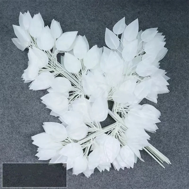 Wholesale cheap silk faux banyan plant white gold green decorative artificial banyan tree leaf latex artificial banyan leaves