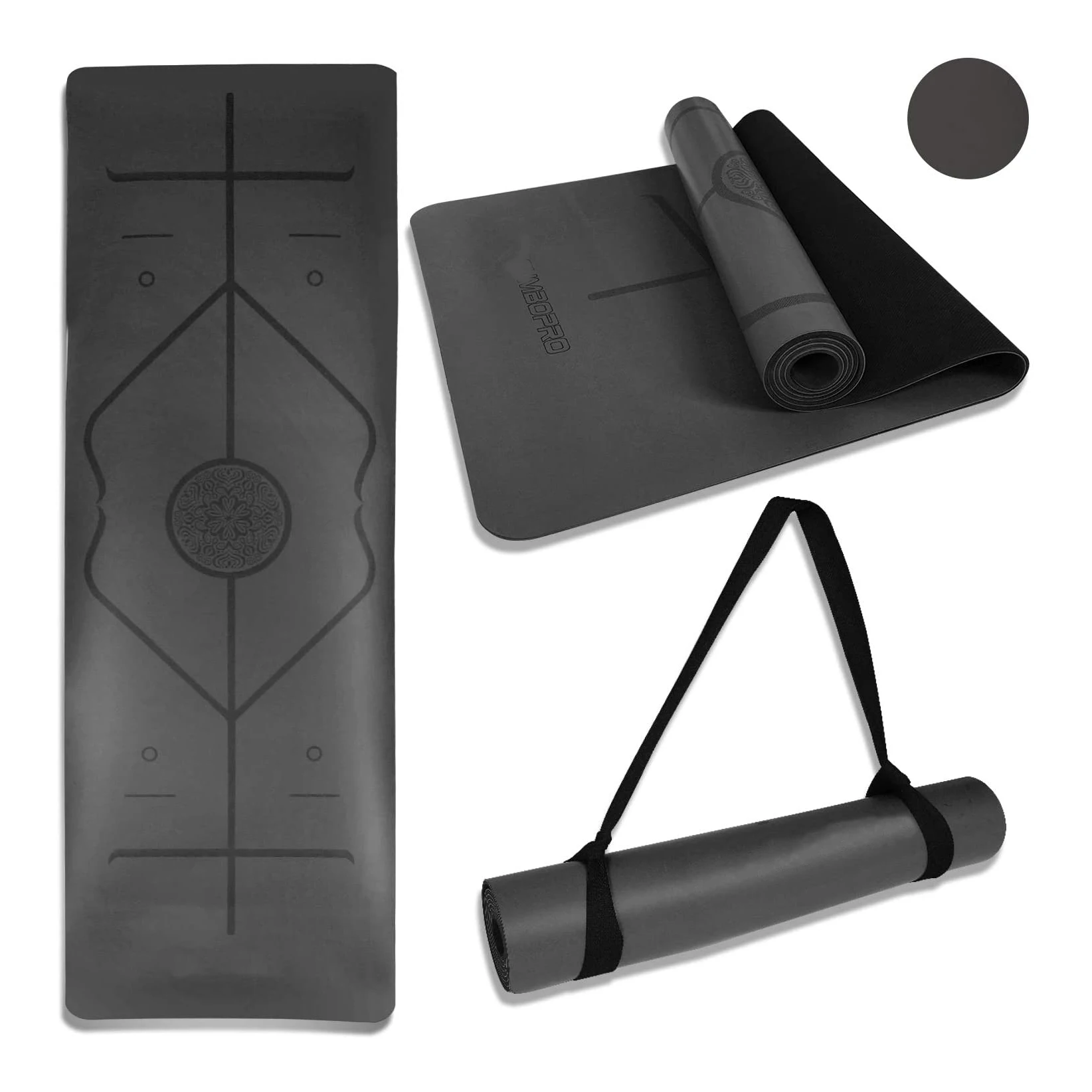 Non-Slip, Eco-Friendly  Premium BLACK Yoga Mats For All Types of Yoga