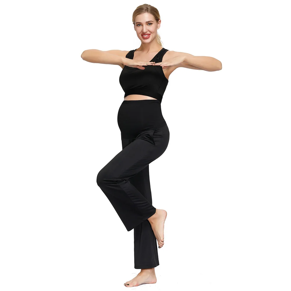 MCS02024 Maacie Women Maternity Over-the-belly Pants Trousers With Pockets Wide Legs