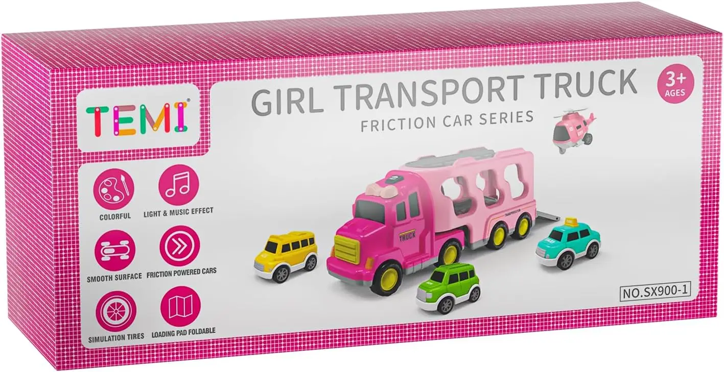 TEMI Truck Toys for 7 8 9 10 Year Old Girls, 5-in-1 Friction Power Vehicle Car Toy for Toddlers 3-6,  Christmas Birthday Gifts