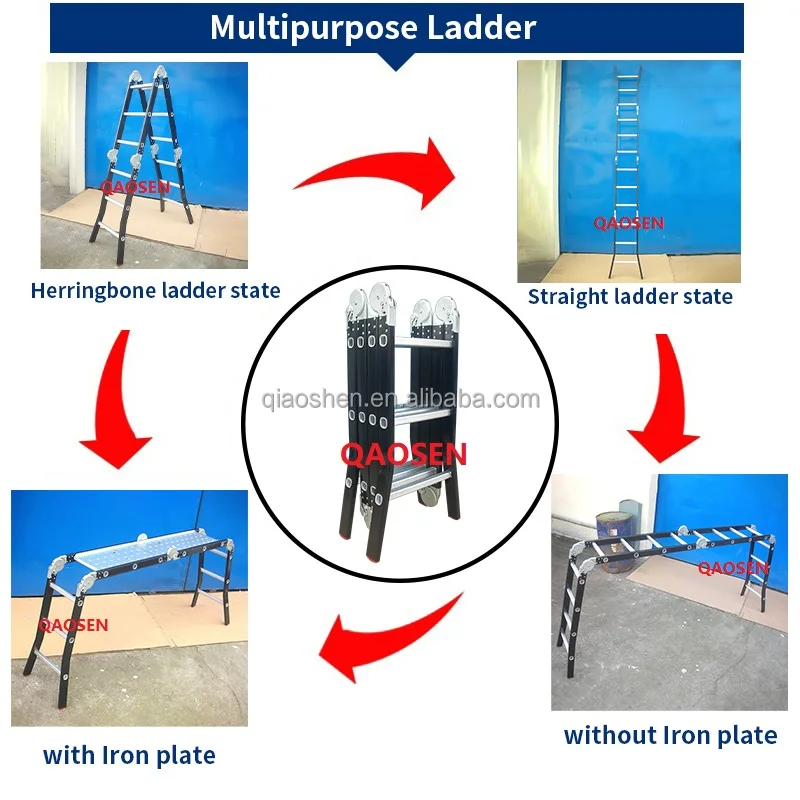 Multi-Functional Ladder Big Hinge Black Oxidation Outer Eight Feet with Iron Plate