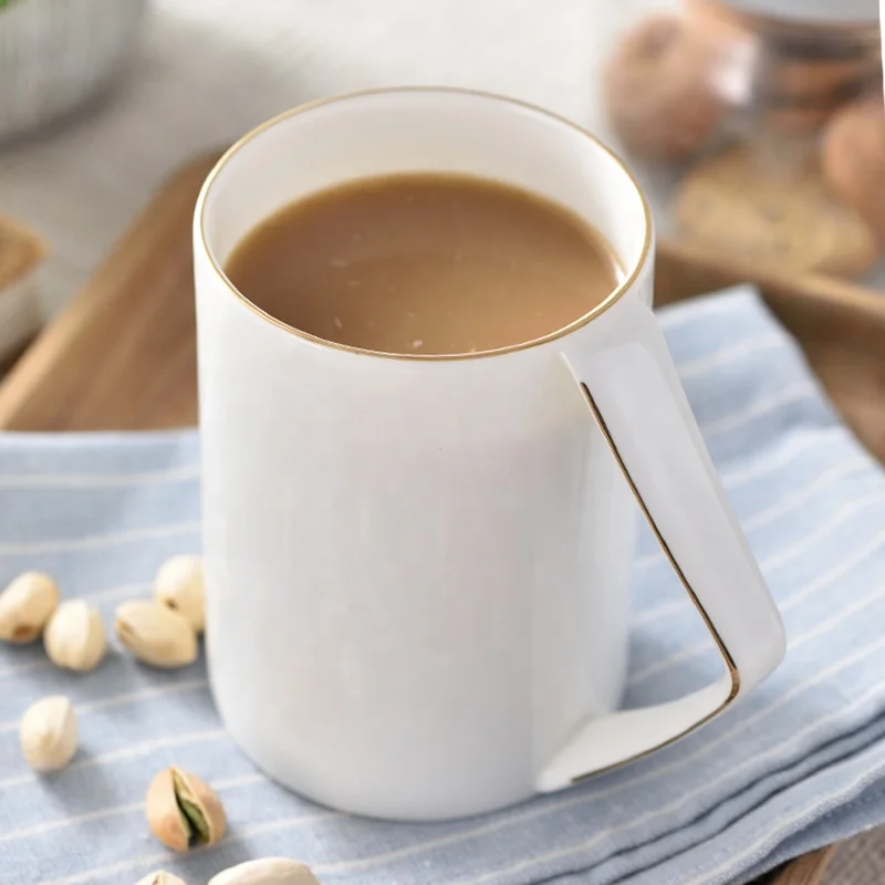 Fine bone china coffee mugs gold rim porcelain british tea mugs with gold handle 400ml tea cups