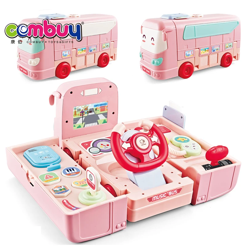 Simulation driving steering wheels car deformation electric plastic school bus toy