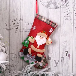 Hanging Christmas stockings Christmas lattice linen doll gift bag Christmas tree Snow fence decoration socks