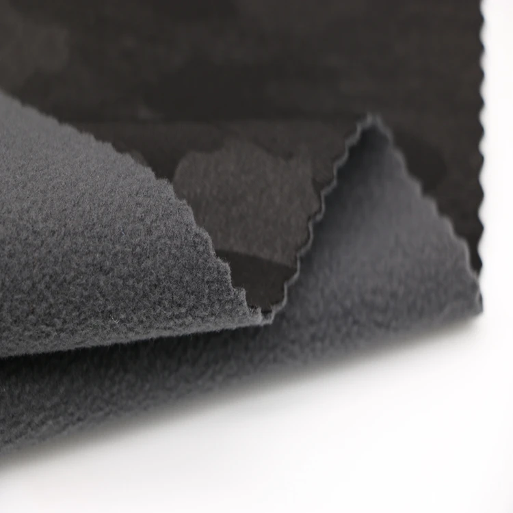 Camouflage printed polyester spandex pongee fabric tpu bond with micro fleece fabric use for outdoor garment