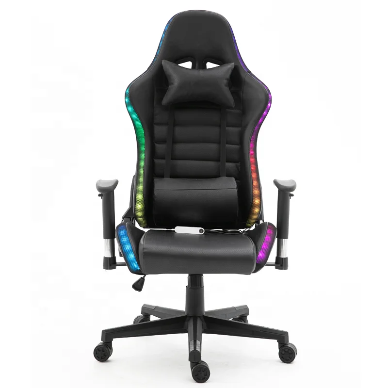 Оптовая продажа эргономичный массажный RGB светодиодный гоночный компьютерный офисный стул из искусственной кожи с подсветкой