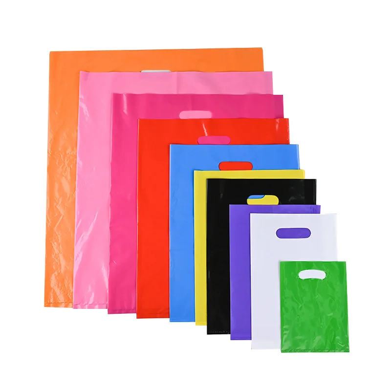 Custom Logo Retail Plastic Bags Die-Cut Handles Poly Shopping Clothing Bag Glossy Colored Plastic Bag For Business