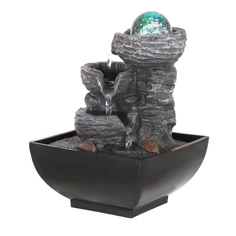 Wholesale Indoor Zen Meditation Relaxation Decor Desk Waterfall 3 Tier Rock Water Fountain Resin Tabletop Small  Fountain