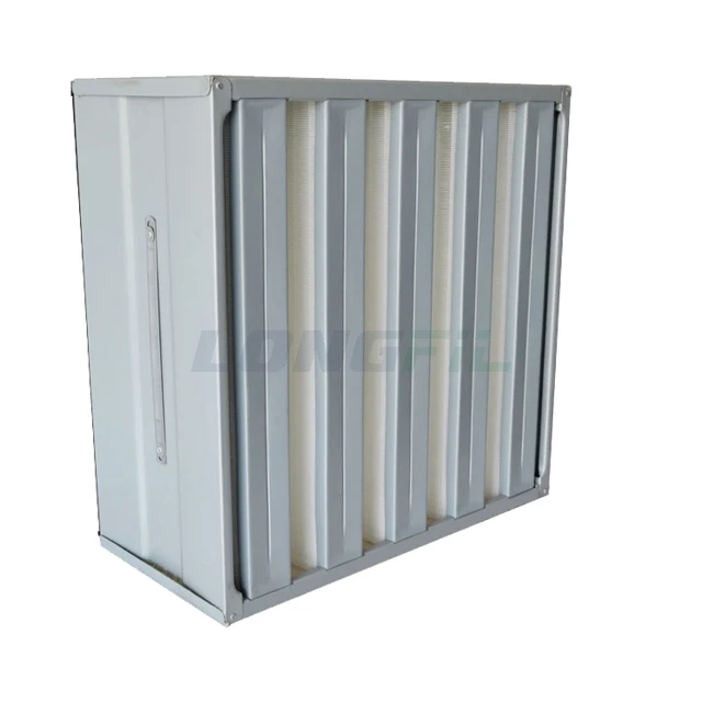 H13 H14 3V 4V 5V 6V Combined V BANK HVAC Terminal HEPA Filter 24x24 Glassfiber Filter Media Mini Pleat High Air Flow
