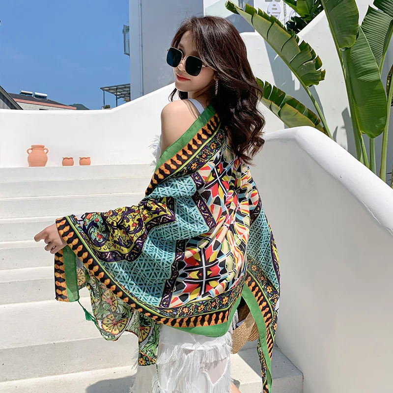  Factory wholesale summer cotton and linen big shawl female beach towel