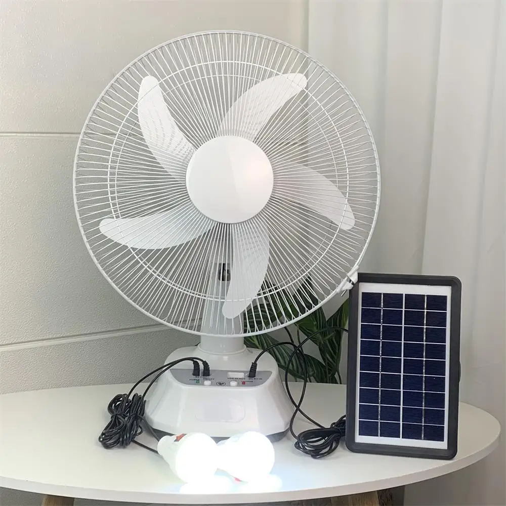 12 Inch 3 Speeds 6V Electric Charging DC Solar Desk Fan Rechargeable Table Fan with Led Light