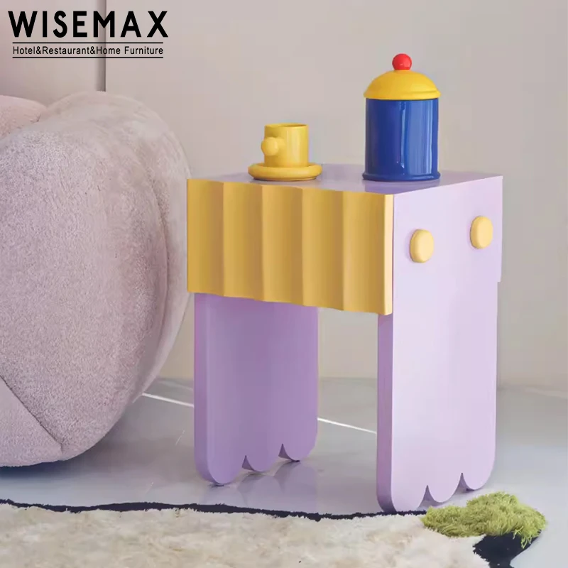 WISEMAX FURNITURE Kid creative cute design home bed side table solid wood frame colorful children nightstand for living room