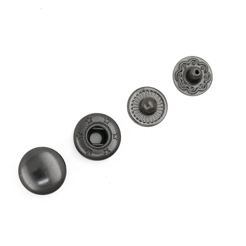 Brass material black nickel plated 10 mm four parts metal spring press fastener snap buttons for sale
