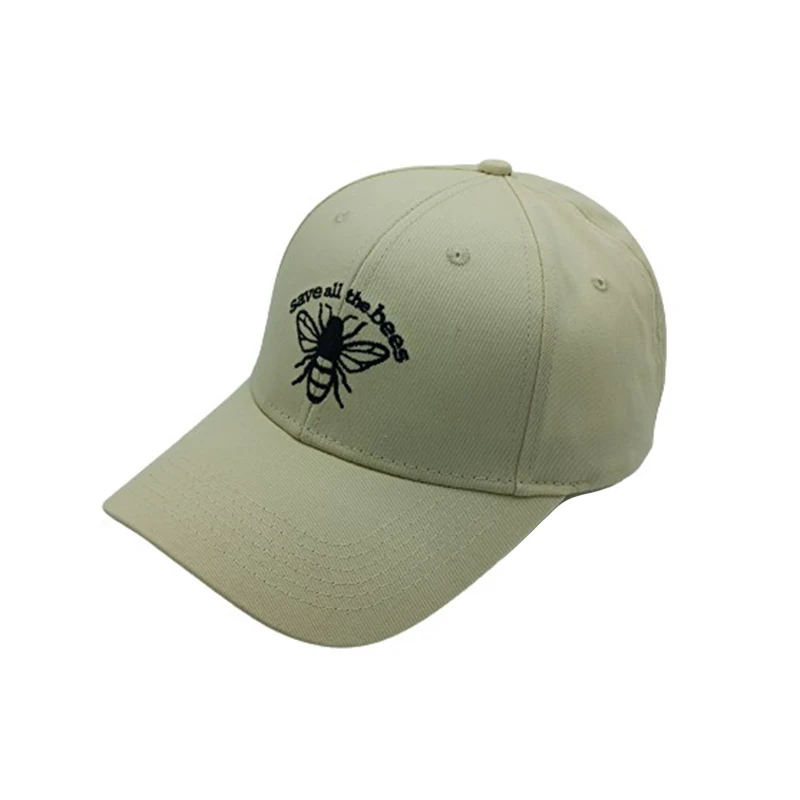 wholesale Custom Logo hat  raised embroidery baseball cap animal bee embroidery sport hat with beige color