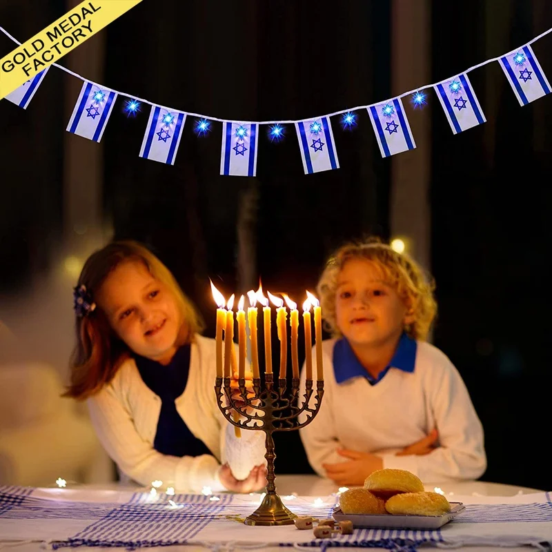 Hanukkah Decoration Hexagram Chanukah LED Lights Candles Holder Menorah Jews Judaism Synagogue Passover Shabbat Israel Ornament